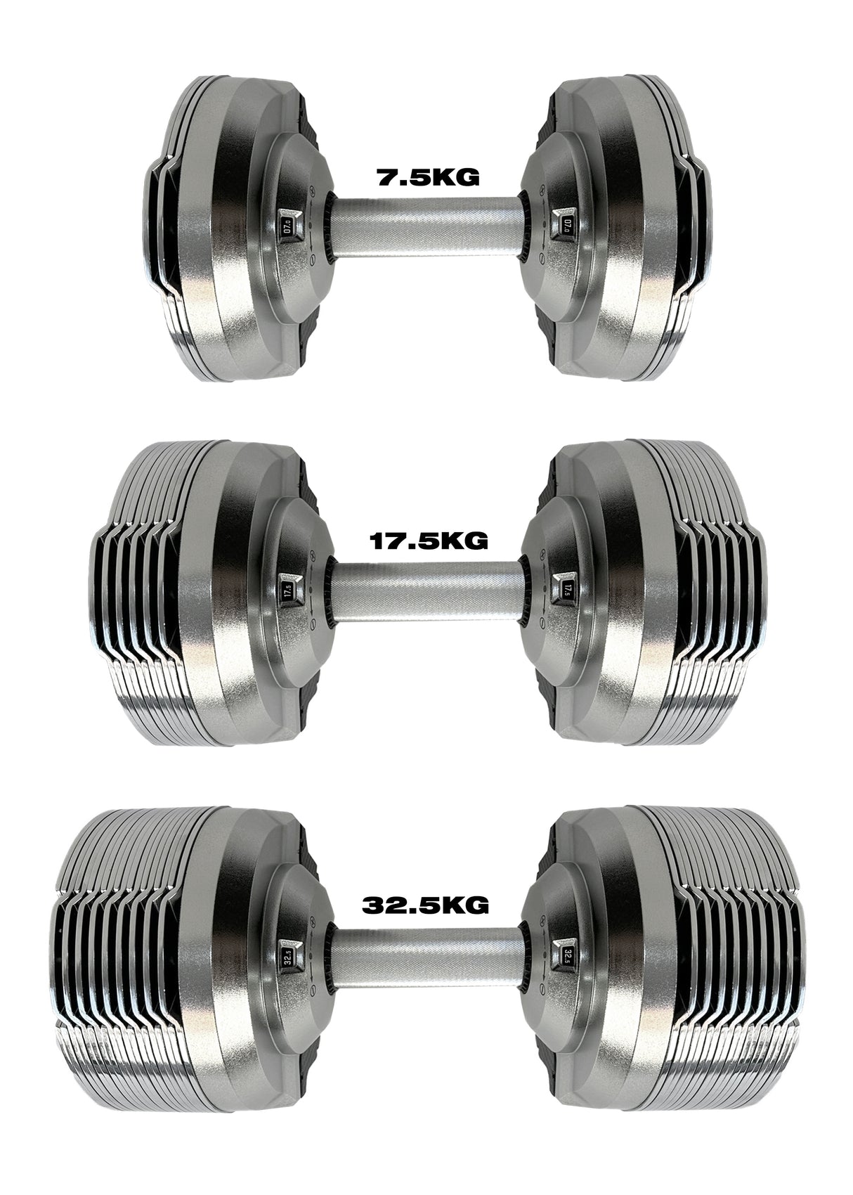 32.5kg Chrome Adjustable Dumbbell (Pair) - 1.5kg Increment