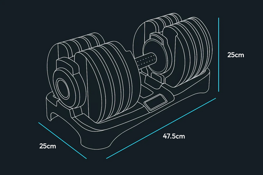 40kg SmartBells dimensions: 47.5 x 25 x 25 cm
