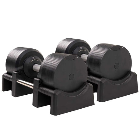 Top view of BRAINGAIN 41.5kg black adjustable dumbbell showing weight plates and twist handle