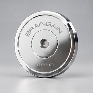 BrainGain 0.25kg magnetic micro weight plate, single chrome plate close-up